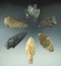 Set of six arrowheads in various conditions found in Michigan, largest is 3 1/16