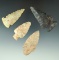 Set of four nice Midwestern arrowheads, largest is 2 3/4