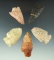 Set of five assorted Midwestern arrowheads, largest is 1 15/16