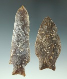 Pair of very nice Knife River Flint arrowheads found in Wyoming, both have slight damage.