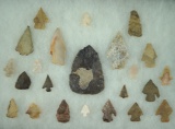 Large group of assorted Midwestern arrowheads and knives, largest is 2 5/8