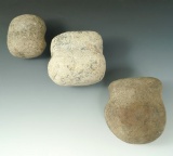 Set of three well defined Grooved Hammerstones found in Ohio, largest is 2 1/2