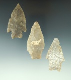 Set of three arrowheads found in Texas, largest is 2 9/16