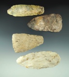 Set of four flaked artifacts including a chisel and three Blades found - Midwestern U.S.