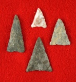 Set of four midwestern Triangle points, largest is 1 9/16