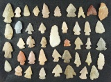 Large group of assorted New Mexico arrowheads, largest is 1 3/4
