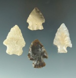 Set of four assorted arrowheads found in Sweetwater Co., Wyoming, largest is 1 3/16