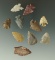 Set of 10 arrowheads found in Colorado by Louis Brunke, largest is 1 1/4