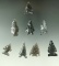 Set of eight Obsidian arrowheads found near Fort Rock Oregon, largest is 1 9/16