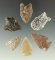 Set of six High Plains arrowheads, largest is 1 1/4