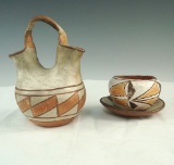 Set of three pottery items including a 6