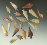 Large group of 21 assorted arrowheads & bird points found in the Kansas/Oklahoma area.