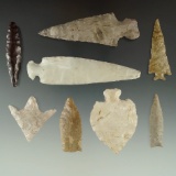 Set of 8 Assorted Southwestern Arrowheads, largest is 3 1/8