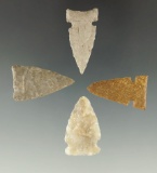 Set of four arrowheads found in the Dakotas, largest is 1 1/8