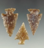 Set of three Knife River Pelican Lake Points, McLean Co., North Dakota. Largest is 1 1/4