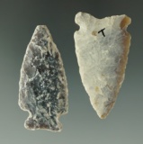 Pair of heavily patinated Knife River Flint Arrowheads found in the High Plains, largest is 2