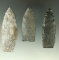 Set of three Coshocton Flint Paleo Lanceolate found in Ohio, largest is 3