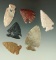 Set of six assorted Midwestern arrowheads from the Copeland and Grover Brown collections.