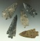 Set of five assorted arrowheads found in Ohio, largest is 3