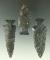 Set of three Coshocton Flint arrowheads found in Ohio, largest is 2 7/8