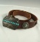 Vintage Silver and leather and turquoise belt signed by O. Smith-Navajo.