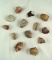 Set of 13 colorful Flint Ridge Flint Hopewell Cores found in Ohio, largest is 1 7/8