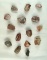 Set of 15 colorful Flint Ridge Flint Hopewell Cores found in Ohio, largest is 1 1/2.