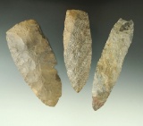 Set of three Paleo Lances/Blades found in Ohio, largest is 4 1/2