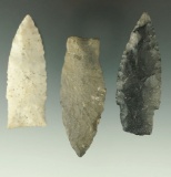 Set of three nice Paleo Stemmed Lanceolate found in Ohio, largest is 2 5/8