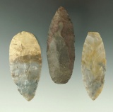 Pair of Paleo Lanceolates and a Leaf Blade found in Ohio, one is Ex. Stanley Copeland.