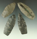Set of four Paleo Lanceolates found in Ohio, largest is 3 1/16
