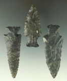 Set of three Coshocton Flint arrowheads found in Ohio, largest is 2 7/8