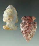 Pair of very colorful Flint Ridge Flint points found in Ohio, largest is 1 7/8