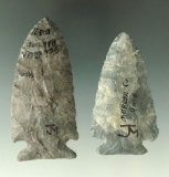 Pair of nicely styled Coshocton Flint Cornernotch points found in Fairfield and Mercer Co., Ohio.