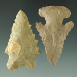 Nice pair of Ohio arrowheads including a Crooksville chert Bifurcate found in Prospect  Ohio.