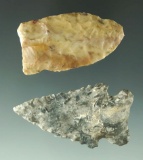 Pair of nice Ohio arrowheads including a Paleo, largest is 2 1/4
