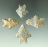 Set of four burinated base Lake Erie Bifurcates found in Ohio. Largest is 1 1/4