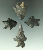 Set of four burinated base Lake Erie Bifurcates found in Ohio. Largest is 1 1/2