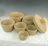 Set of six contemporary nesting Popago Indian baskets with a lid. Largest is 5