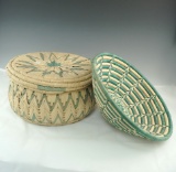 Pair of nicely styled and well made three-tribes baskets made in Newtown, North Dakota.