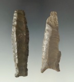 Pair of Paleo Cumberland points which are damaged, the largest is 3 1/16