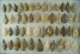 Large group of 48 assorted Archaic to Woodland period projectile points found in New Jersey.