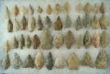 Set of 45 assorted arrowheads found in New Jersey and Virginia, largest is 2 1/8
