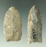 Pair of Paleo points found in Ohio, largest is 2 3/16