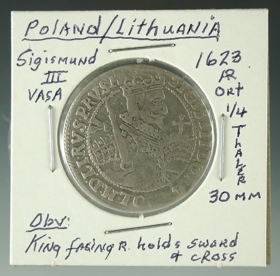 1623 Poland / Lithuania Sigismund III ¼ Thaler F+