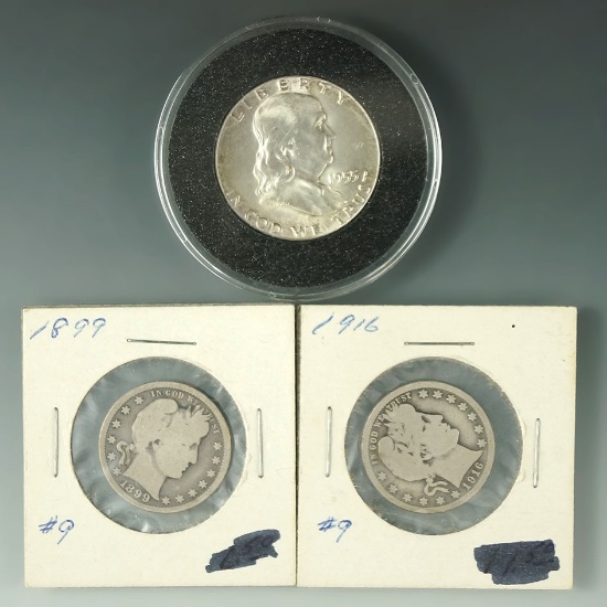 1899 and 1916 Barber Quarters G Plus BU 1955 Franklin Half Dollar