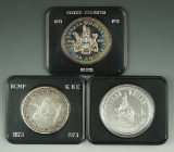 1971, 1973 and 1975 Canadian 50% Silver Commemorative Dollars in Original Holders