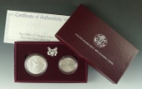 1992 2 Piece Uncirculated Olympic Commemorative Set Original Box with COA