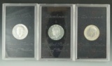 1971-S, 1972-S and 1974-S Proof Eisenhower Silver Dollars in Original Brown Boxes