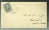 Nice Confederate States Postal Cover with 5 Cent Confederate Stamp Georgia to North Carolina